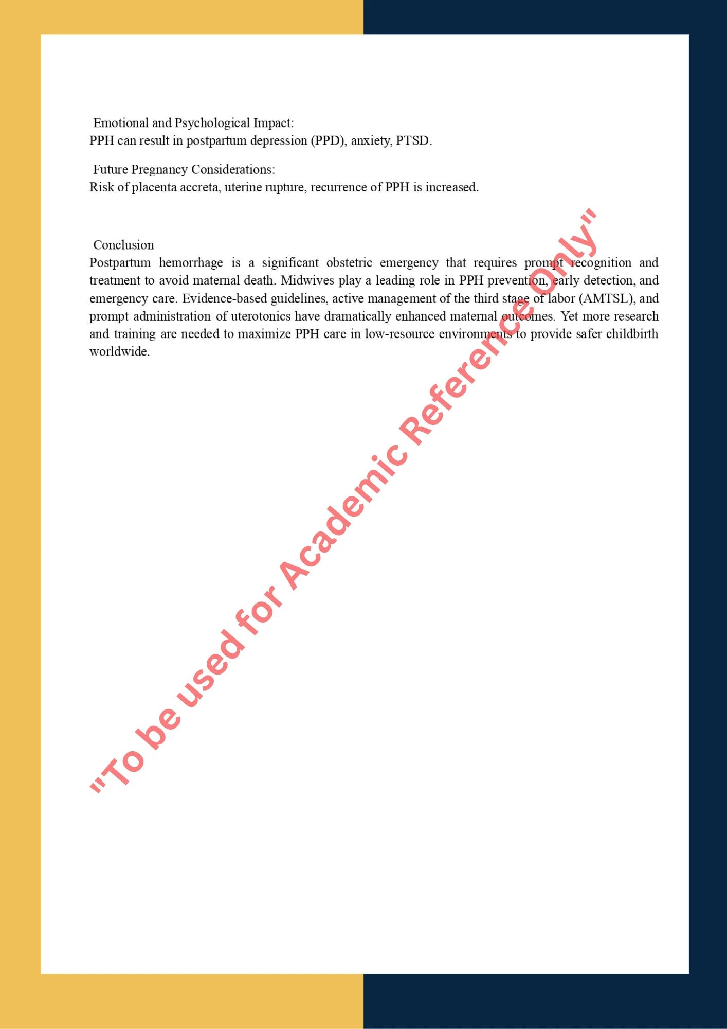 Assignment Sample Of MIDW 740 – Emergency Midwifery Care 3